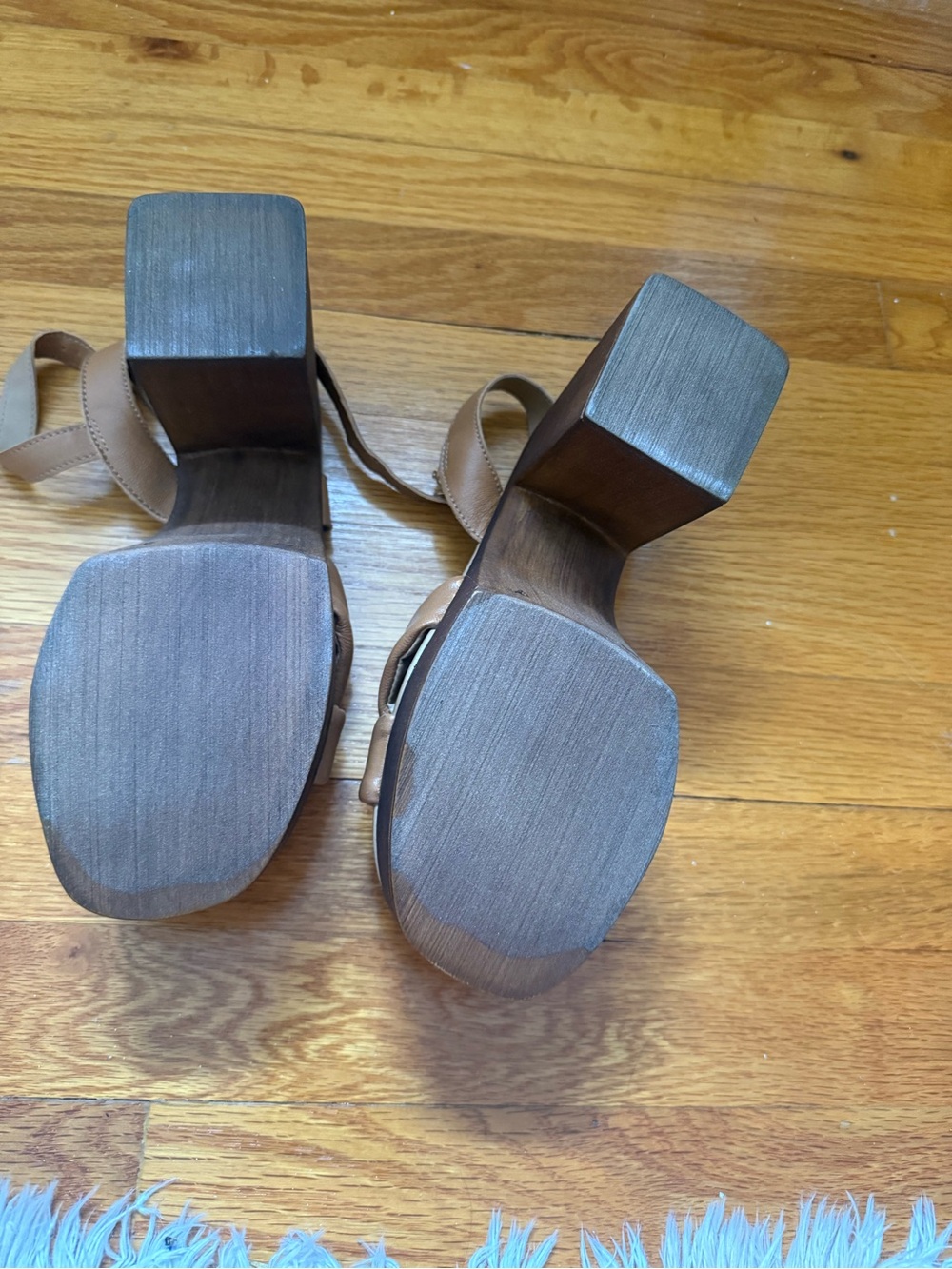 NWOT Sam Edelman Womens Tan Platform Sandals with Block Wood Heel - Picture 4 of 5
